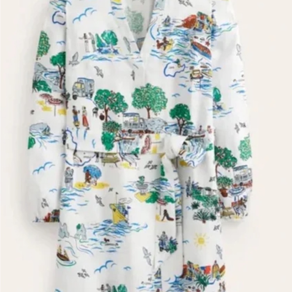 Boden linen dress NWT Cleo tunic dress US 6 Amalfi Italy scenery on ivory linen - Picture 9 of 12